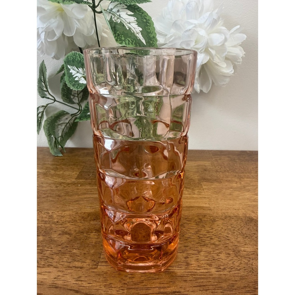 Vintage‎ Arcoroc France Pink Cubist Flower Vase Pressed Glass MCM Decor Retro